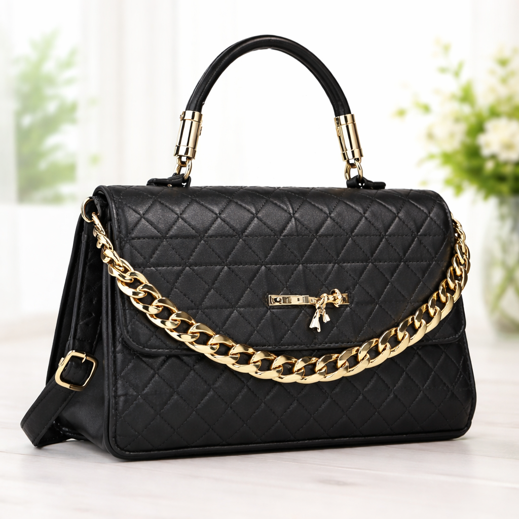 Black Quilted Style Fancy Sling Bag for Women
